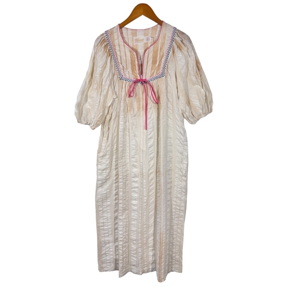 Vintage Komar House Dress Womens M Ivory Boho Prairie Cottagecore Cotton